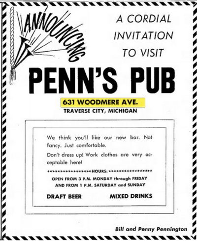 J&G Lanes (T.C. Recreation) - Aug 1962 Ad For Penns Pub (newer photo)